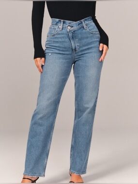Abercrombie 90s Straight Ultra Hugh Rise Criss Cross Jeans Medium Wash